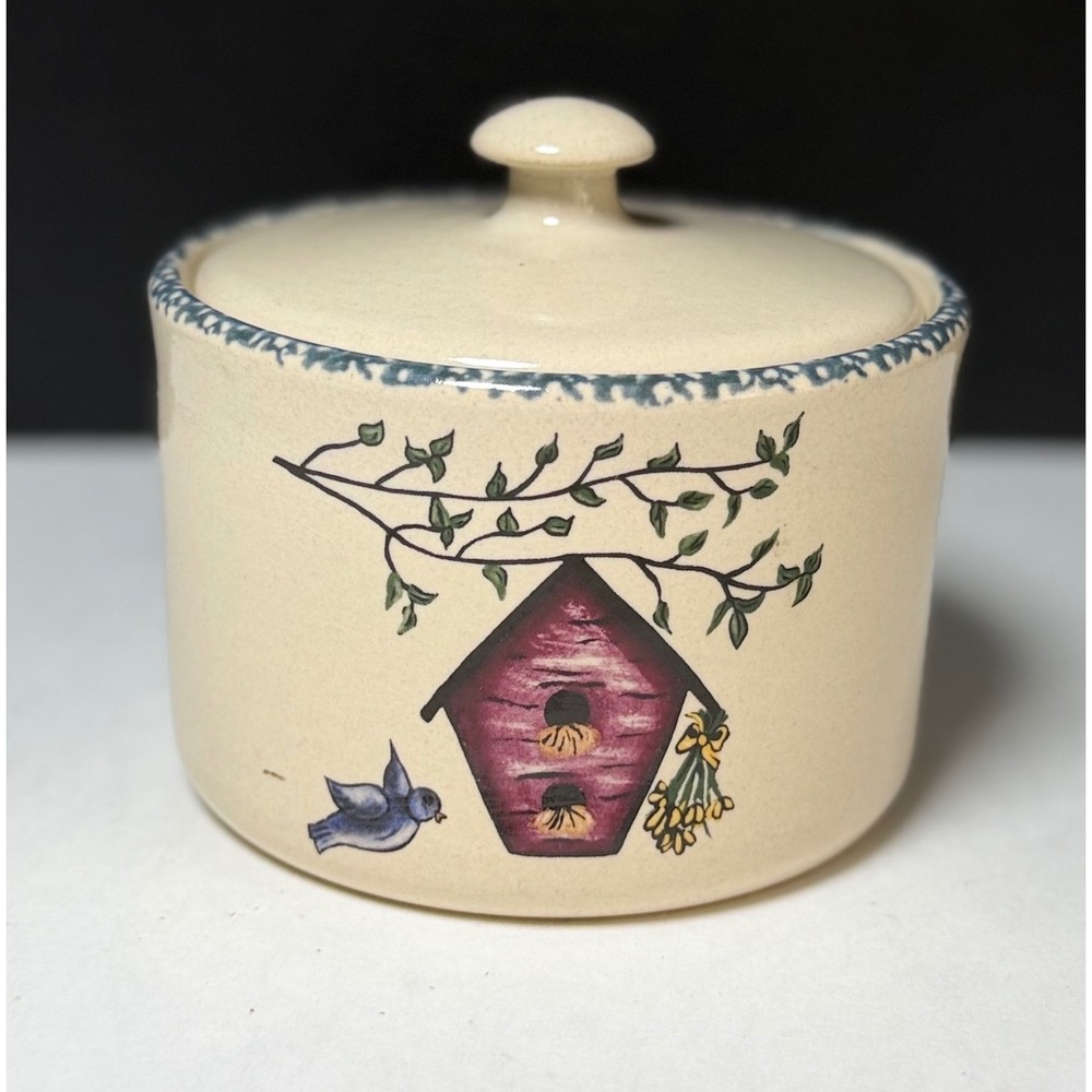 Casey Pottery Marshall Texas 1998 Hand Painted Birdhouse Stoneware Crock